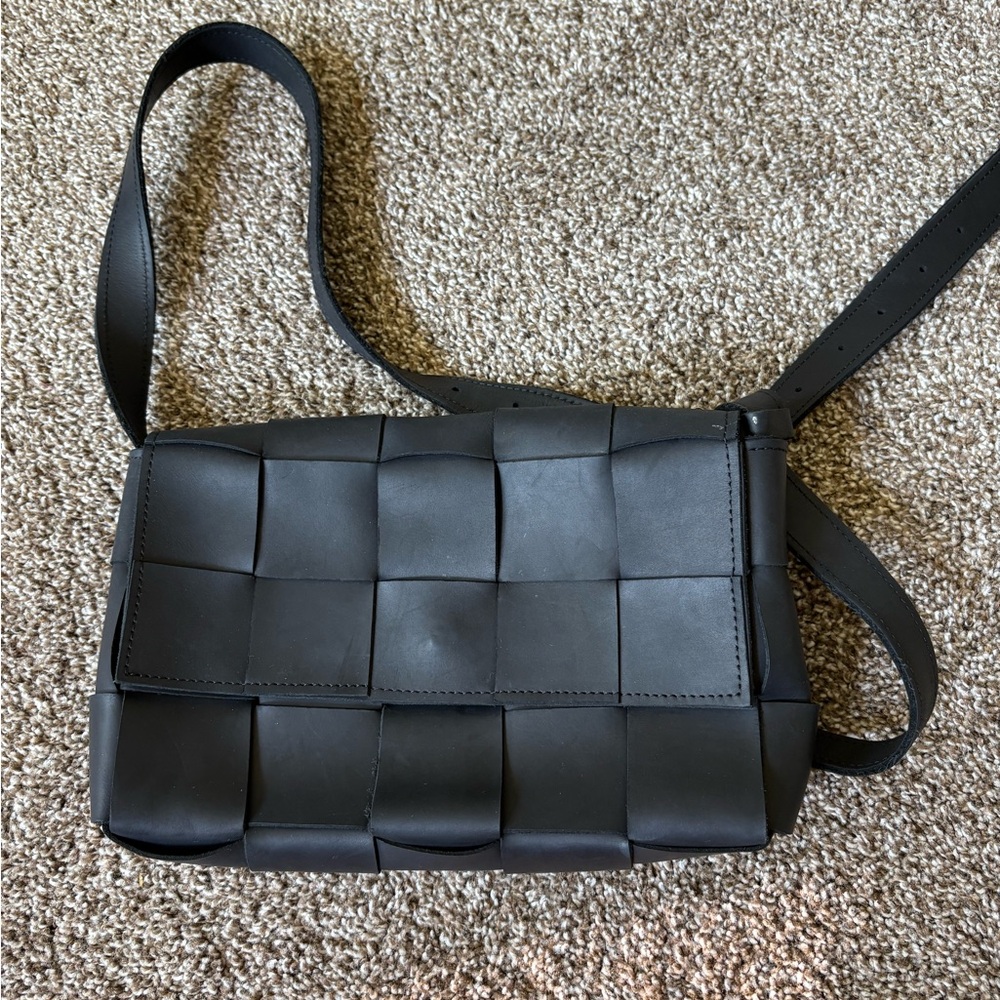 Leather Black Woven Crossbody Bag